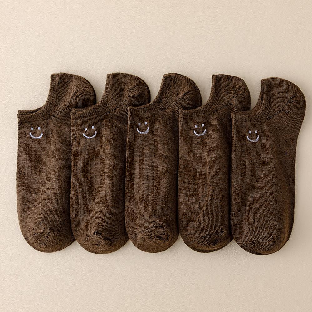 5  Pairs Large Size Smile Short Tube Socks Women's Sports Socks Spring and Summer Breathable Rainbow Color Men's and Women's Boat Socks