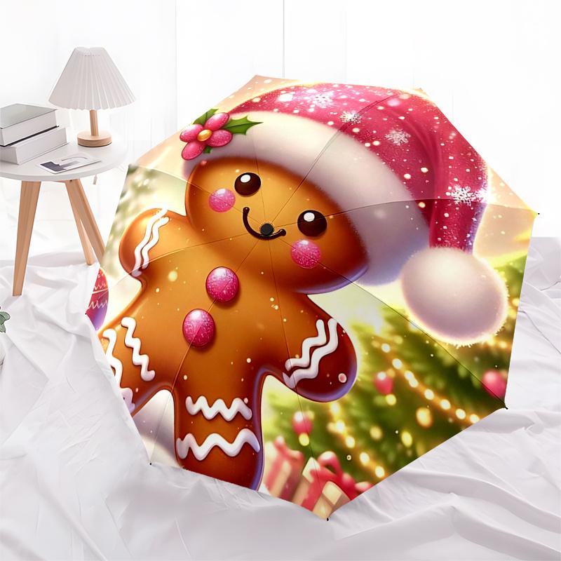 Gingerbread Man Themed Travel Umbrella 8 Ribs Automatic Opening and Closing,Portable Folding Design,Compact and Stylish Umbrella Suitable