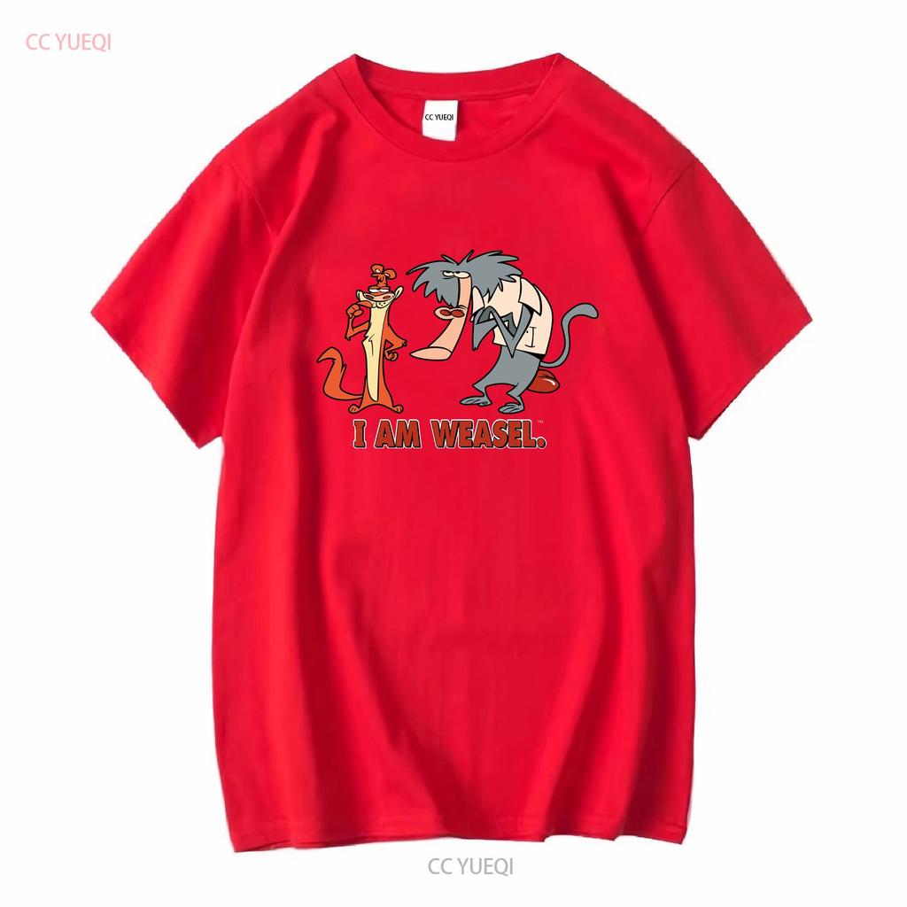 Official I Am Weasel Characters T Shirt Black vintage Washed Breathable Comfortable Top For Everyday Wear Soft designer clothes