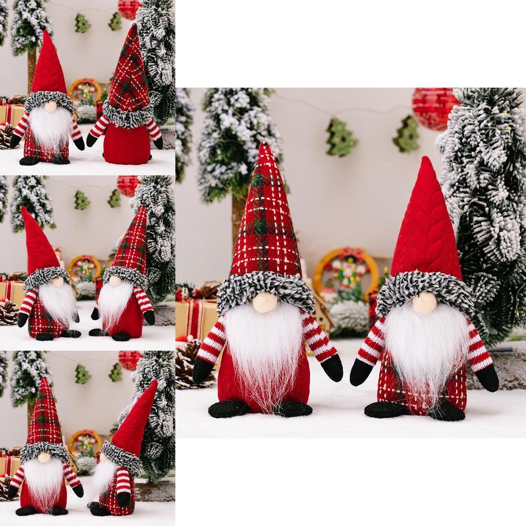 Charming Christmas Gnome Figurines With Cozy Plaid Hats Perfect For Festive Decorations