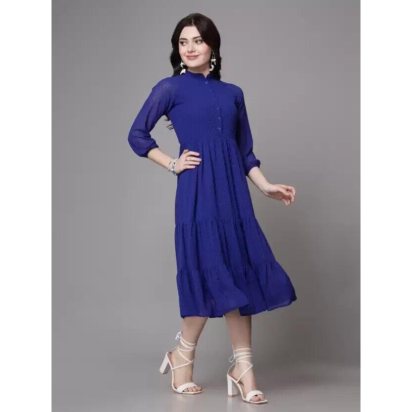 Damen Georgette Fit und Flare Schwarzes Kleid Bollywood Top Tunika Kurti Party Wear SC-1834