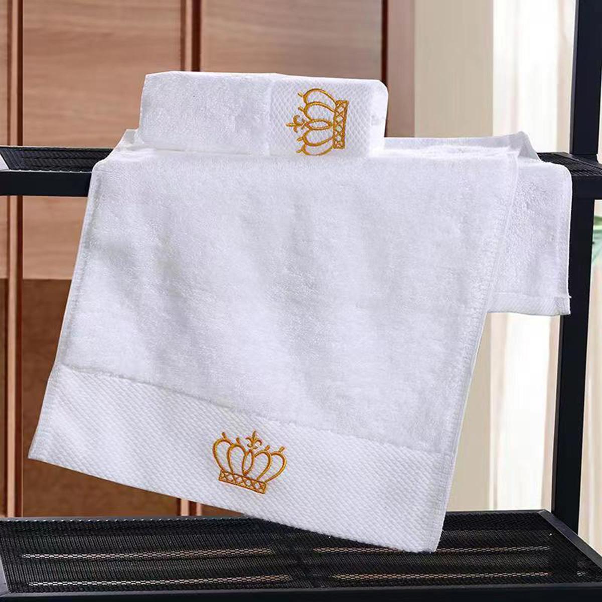 Trend Ccc Super Absorberende Katoenen Handdoek Voor Volwassenen Geborduurde Kroon Witte Hotel Badhanddoek Strandhanddoek Badkameraccessoires Gezichtshanddoek