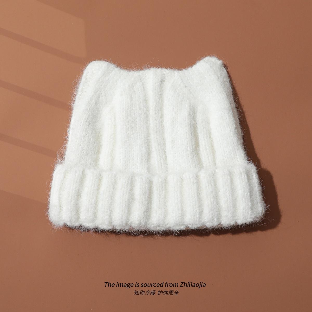 

Wool knitted Japanese cute cat ears wool hat women s warm ear protection fashion cold hat shows a small trend One size fits all білий