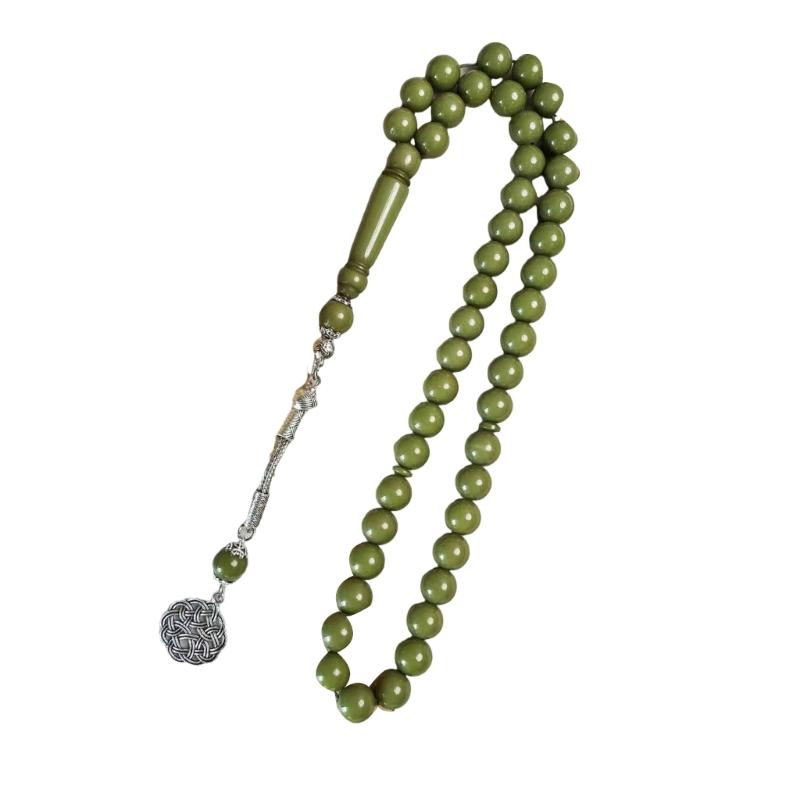 

Waterproof Resin Beaded Bracelet Arabic Designs 45 Beads 10mm Unisex Accessory for Any Occasions зелёный