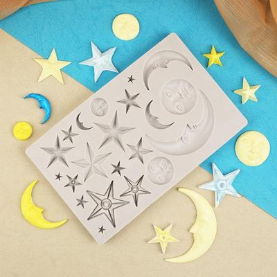 Star and Moon Silicone Mold for Chocolate, Fondant, Cake, Resin, and Baking Decorations.