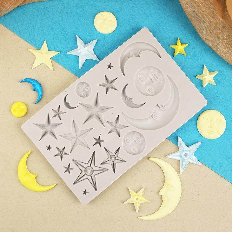 Star and Moon Silicone Mold for Chocolate, Fondant, Cake, Resin, and Baking Decorations.