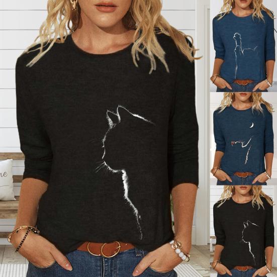 

Женская футболка с длинным рукавом и круглым вырезом с 3D принтом «Симпатичные кошки»