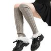 Cable Knit Leg Warmers Knee Length Socks Japanese Women Sweet Layered Ruffled Lace Trim Boot Cuffs Leg Covers Stockings