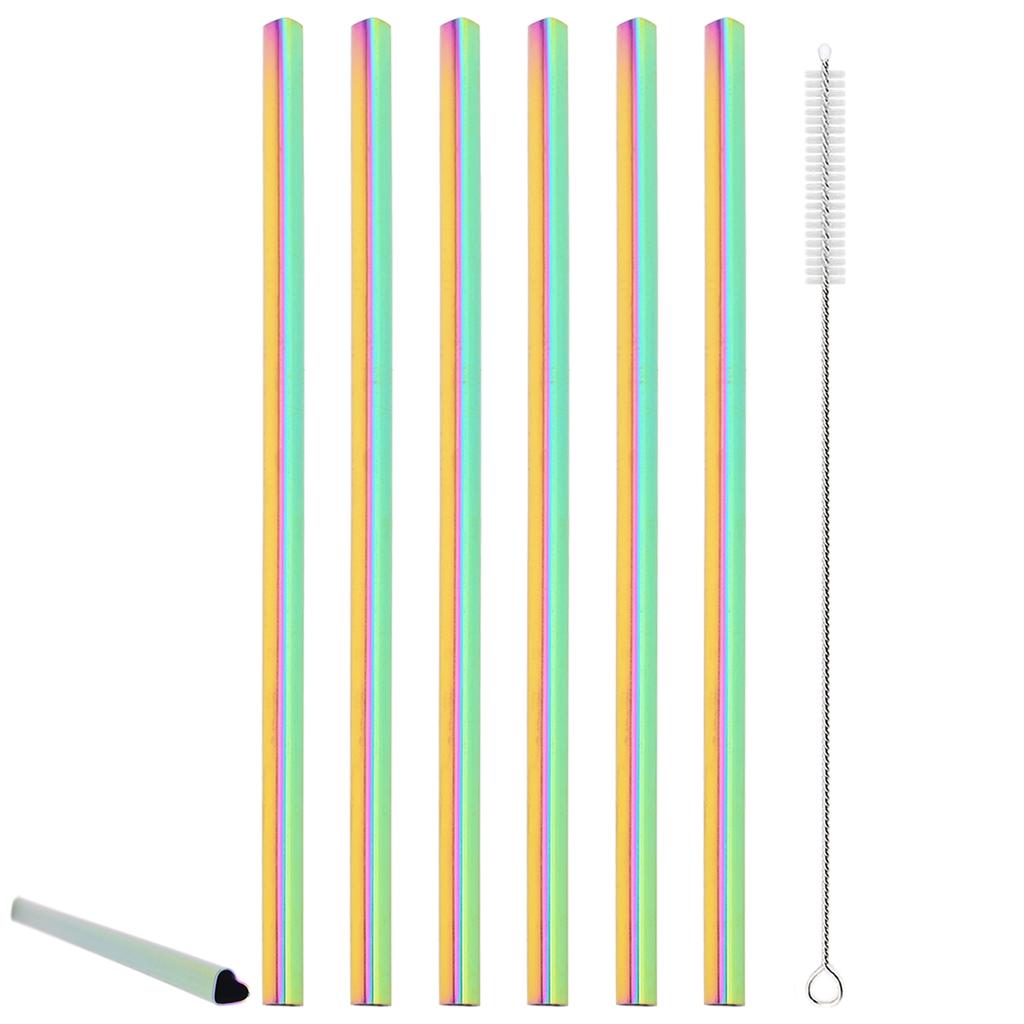 6pcs Love Type Stainless Steel Straw Fruit Juice Milkshake Cocktail Pearl Milk Tea Drinking Straw Set Kitchen Bar Accessories
