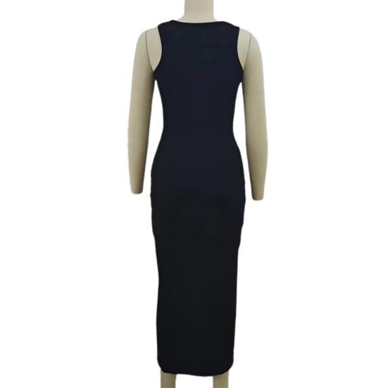 Summer Women Dress Sleeveless Split Hem Solid Color O Neck Elastic Sheath High Waist Ankle Length Skinny Solid Color Party Club Maxi Dress
