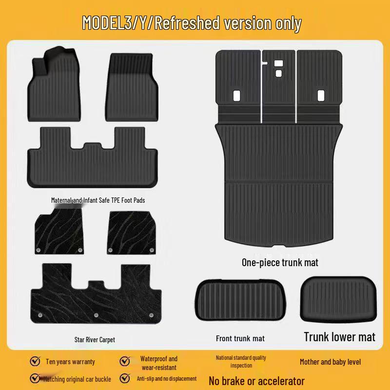 25 Tesla Model 3 (2023) TPE Floor and Trunk Mats - Full Coverage Accessories