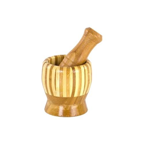 Mortaio E Pestello In Bambù – 11,5x10 Cm, Colore Naturale, Ideale Per Spezie Ed Erbe Aromatiche