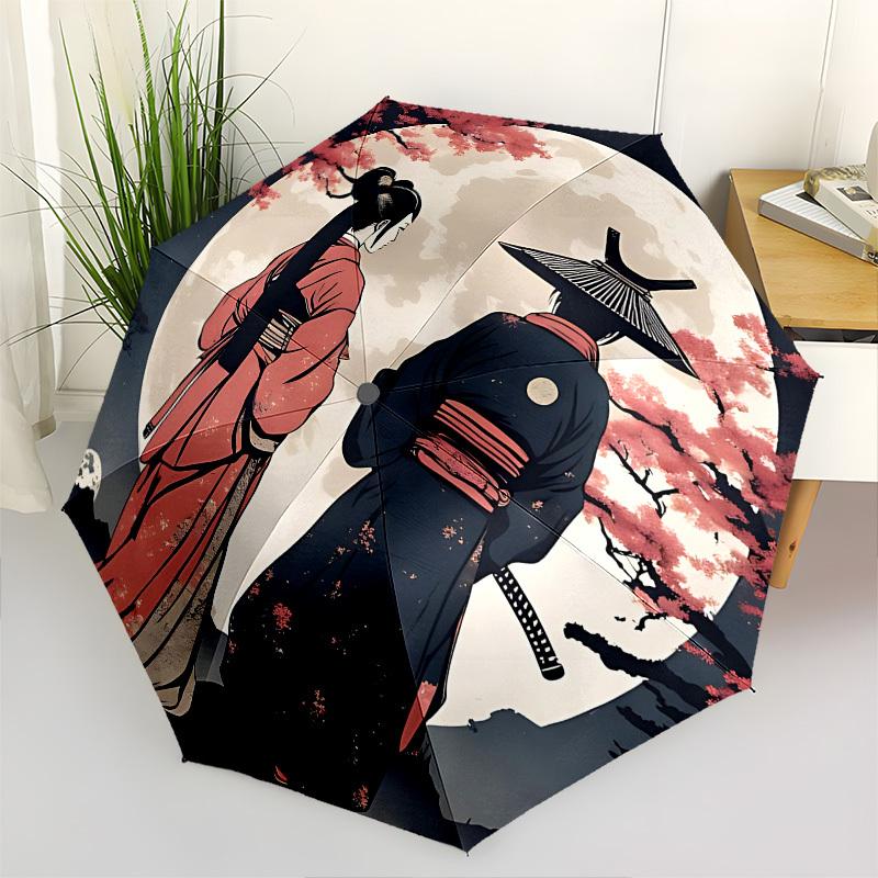 

Geisha. Full Moon Themed Automatic Opening and Closing Umbrella, Brightly Colored 8-rib Portable Umbrella, Suitable for Men and Women, A Per