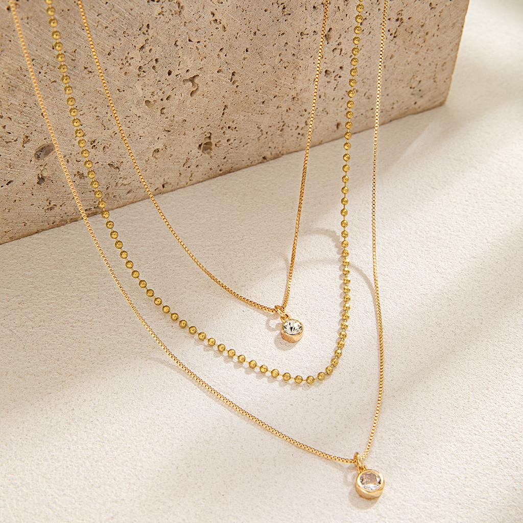 3 Fashionable and Simple Round Buckle Zircon Pendant Chains with Multi-layer Stacking Design for Women's Necklaces