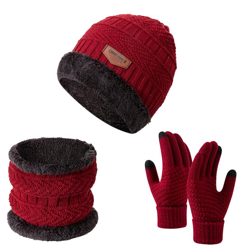 Winter Cycling Warm Set 3 Pieces Anti-Slip Touchscreen Fleece Lined Hat Scarf Gloves Unisex Black