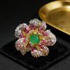 Emerald Diamond Floral Brooch - Luxurious High-End Elegant Jewelry Gift
