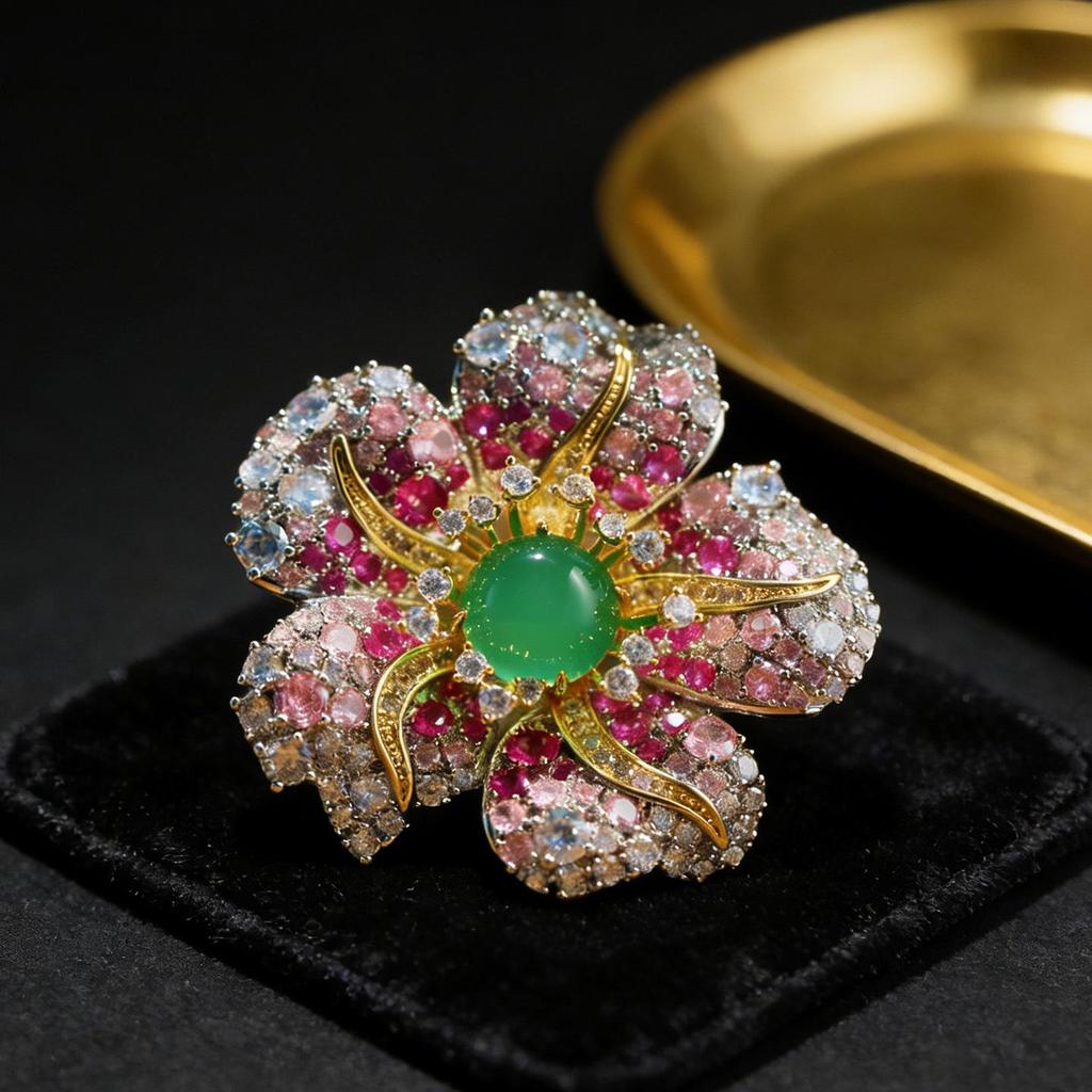 Emerald Diamond Floral Brooch - Luxurious High-End Elegant Jewelry Gift