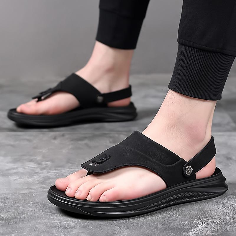 2024 New Shoes for Men Summer Genuine Leather Sandals Fashion Soft Latex Insole Casual Slipper Cool Beach Shoes