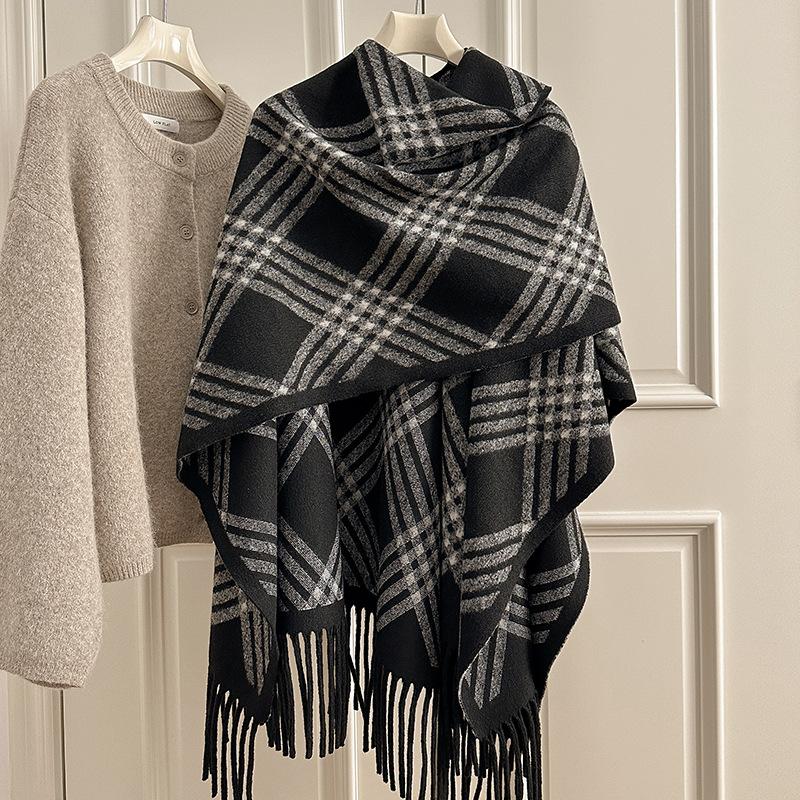 Vintage British Style Fringe Scarf For Women Winter Warm Shawl