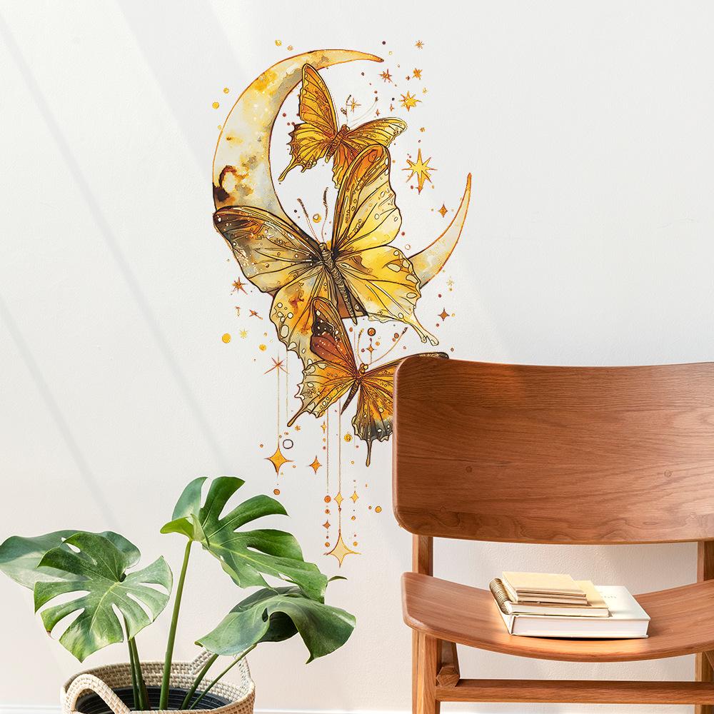 Self-adhesive Dreamy Moon Butterfly Wall Stickers for Window Door Bedside Entryway Home Decor