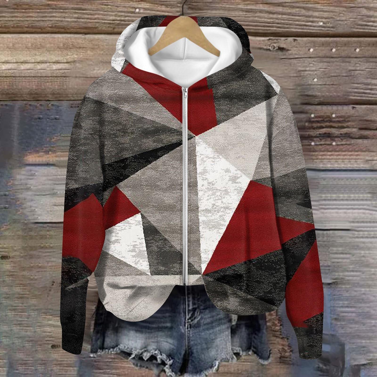 

Пальто для женщин с длинным рукавом на молнии с принтом Верхняя одежда повседневные куртки XL винный