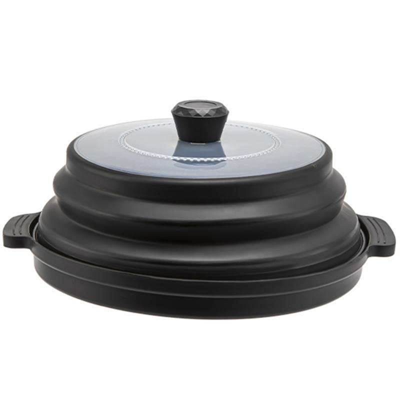 

Efficient Silicone Microwave Lid Adjustable Splash Proof Cover Foldable Kitchen Tool With Heat Protective Grip чёрный