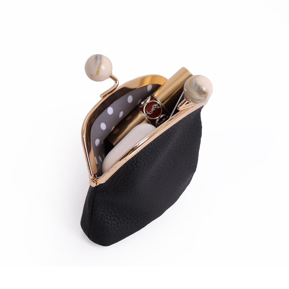 Women's Genuine Leather Litchi Grain Mini Coin Purse & Lipstick Clasp Bag