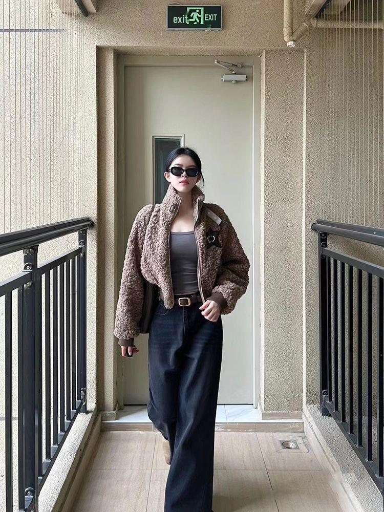 Women's Wide-Leg Frayed Edge Jeans: Autumn/Winter Floor-Length, Slimming Straight-Leg Design