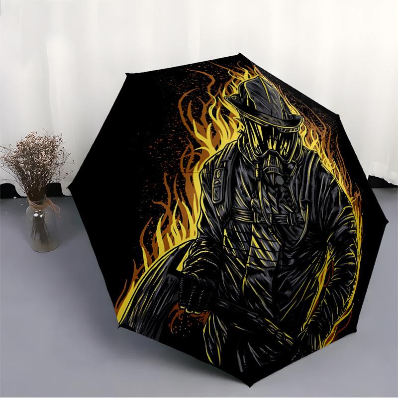 1pc Firefighter Flames Automatic Folding Umbrella - Compact 8-Rib Design, Durable Plastic & Iron, Lightweight for Outdoor Daily Use279