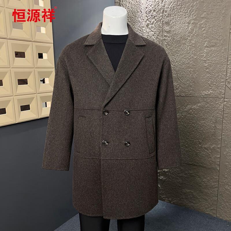 Hengyuanxiang Men's 100% Wool Double-faced Mid-length Coat
