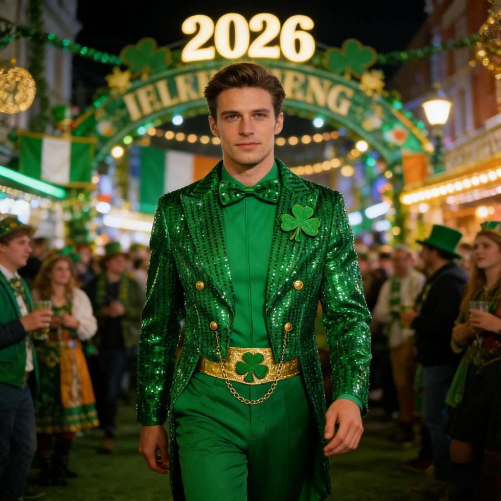 Sparkly Irish Green Sequin Tailcoat Jacket for Saint Patrick's Day