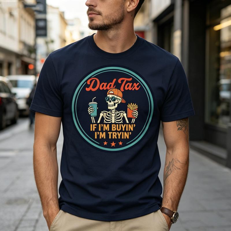 Funny Dad Tax Skeleton Print Tshirt Unisex Summer Hip Hop Streetwear Crew Neck Cotton Blend Tee