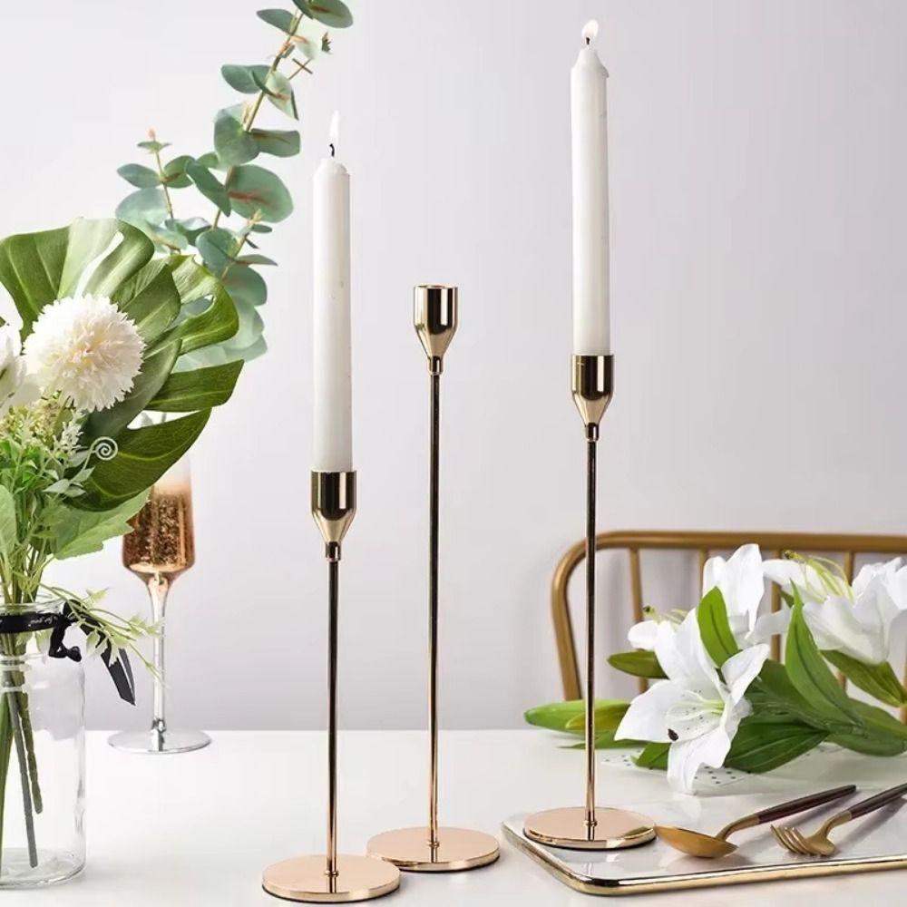 3Pcs Rust-proof Luxury Candlestick High Footed Candle Containers  Christmas Decoration