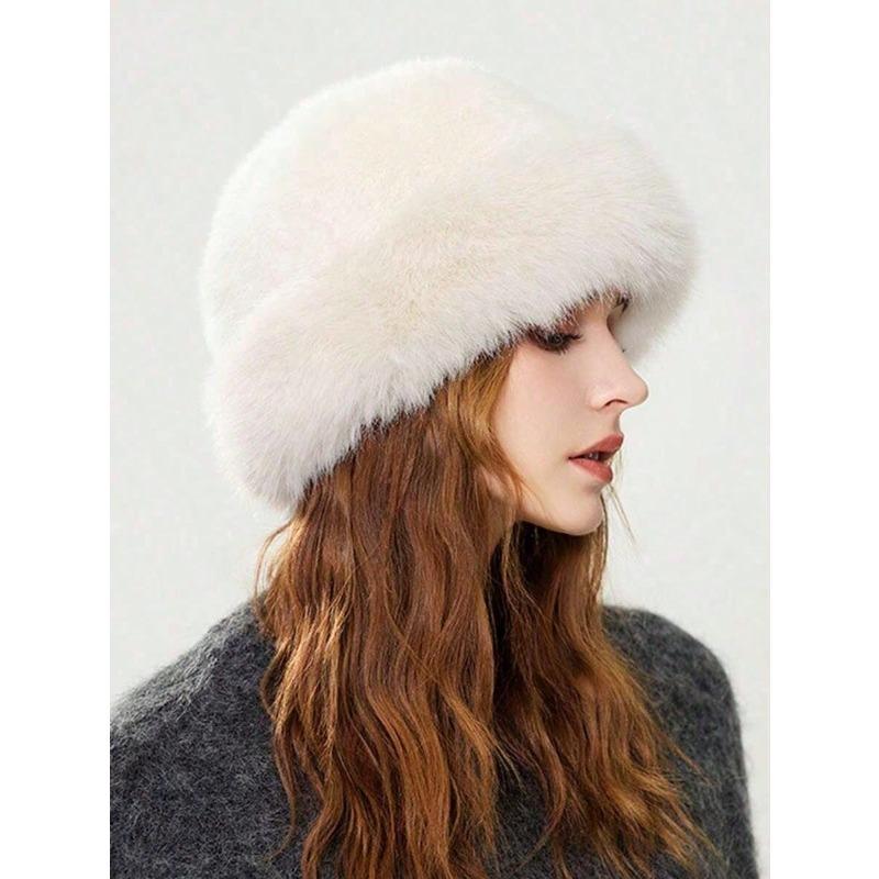 1pc Women's Winter Plush Bucket Hat, Women's Fashionable Thick Hat, Winter Warm Hat, Can Be Paired With Wool Coat, Winter Clothing Winter Outfits