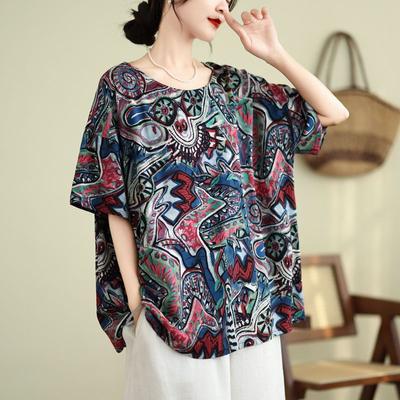 Summer Loose Plus Size Women's Printed T-shirt Top with Five Quarter Sleeves Round Neck Pullover T-Shirts Women’s