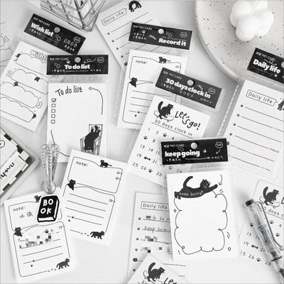 Carnet de notes en papier kraft blanc Série Little Black Cat Papier à message créatif peint à la main pour chat Matériau de base du registre à main