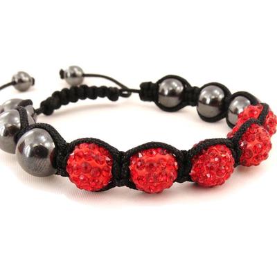 [J3721] - Rotes und schwarzes ethnisches „Shambhala“-Armband