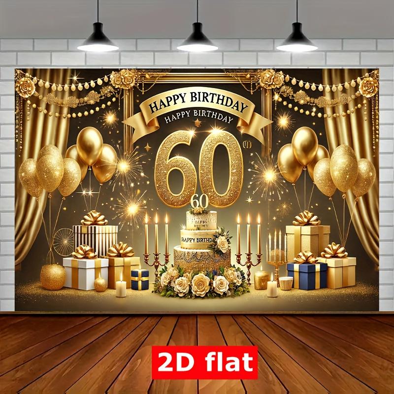 1 polyester banner for 60th birthday celebration - Golden glittering Happy 60th Birthday background, birthday party decoration 100x150cm