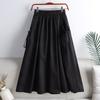 Women's Summer Versatile Solid Color Belted Drawstring Pocket Mid Length Korean Style Cargo A Line Skirt