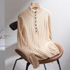 2025 A/W Women's Cashmere Turtleneck Sweater - Buttoned Striped Knit Outerwear