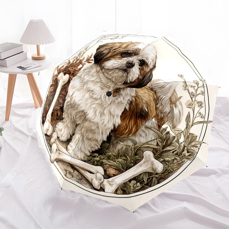 1 PC Automatic Folding Umbrella - Shih Tzu Pattern, Portable & Foldable Design with 8 Ribs, Christmas Birthday Gifts