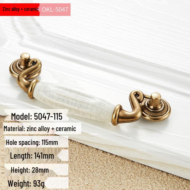 Oukali European Antique Green Bronze Ceramic Crack Handle for Kitchen Cabinet and Furniture Drawer