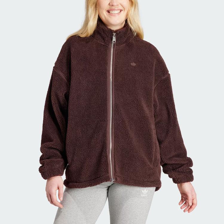Adidas Originals Essentials Fleece Collar Long Sleeve Jacket Women Outerwear Dark-Grey Brown IM3898