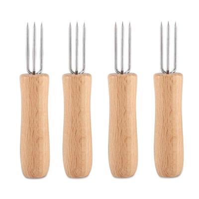 2/4 Stück Edelstahl Maiskolbenhalter Holzgriff Outdoor Garten Picknick Kochwerkzeuge Kolben Spieße BBQ Verbrühschutz Obstgabeln