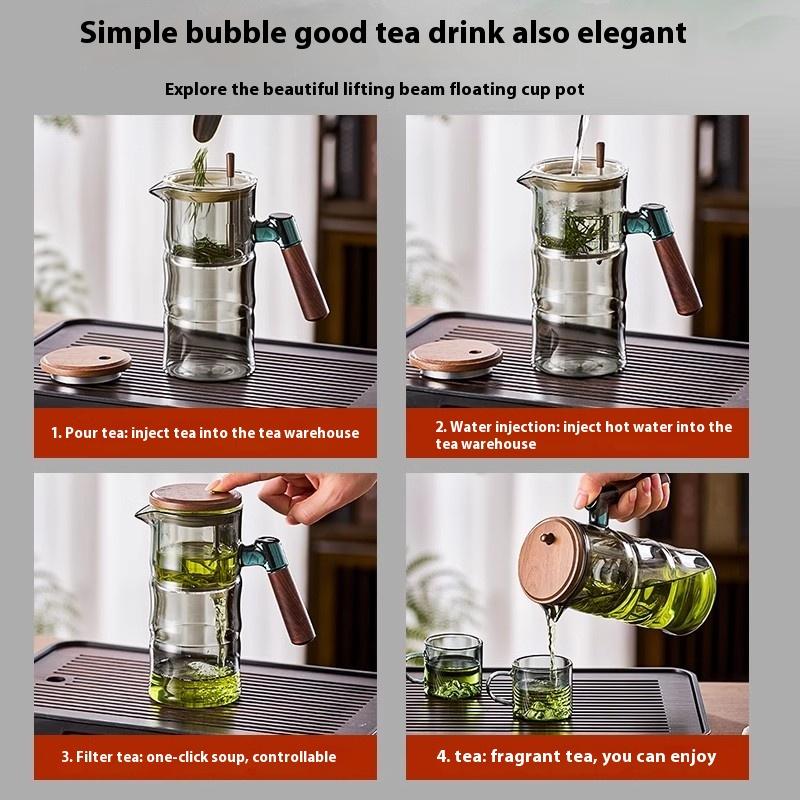 Gianxi Piaoyi Cup Bamboo Shape Teapot High Temperature Resistant Glass Kettle One Touch Tea Separation Filter Teacup Tea Set