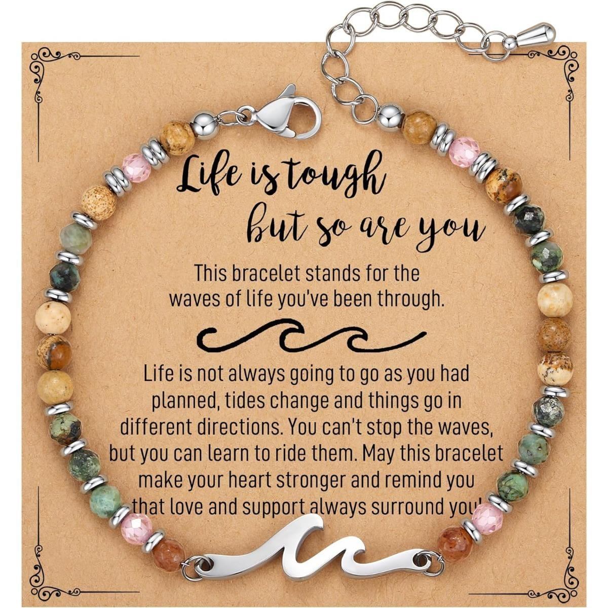 Natural Stone Cross Bracelet Design Card Bracelet Holiday Birthday Gift Wave Bracelet