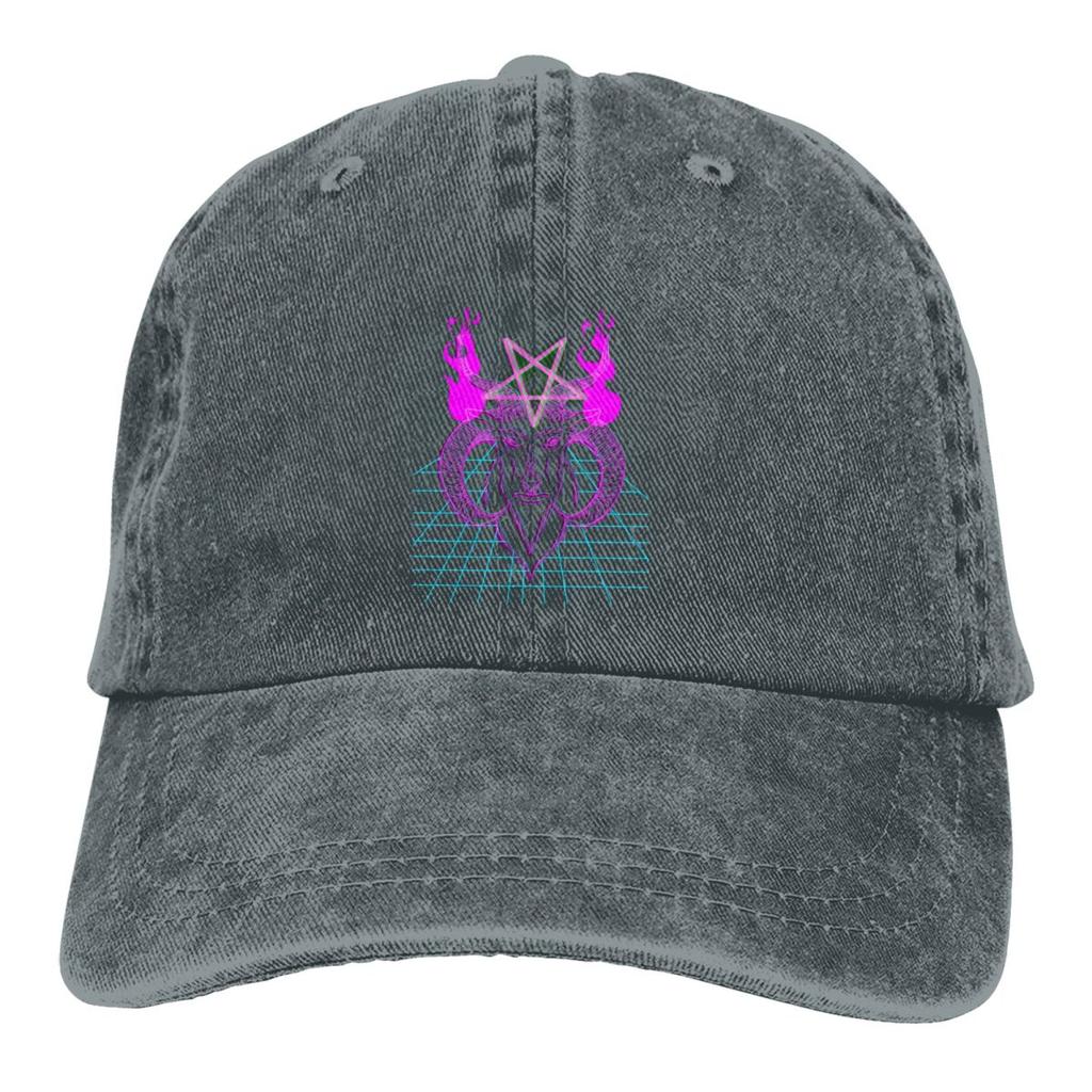 Reine Farbe Papa Hüte Der Teufel Neon Retrowave Damen Hut Sonnenblende Baseball Caps Baphomet Satan Lucifer Schirmmütze