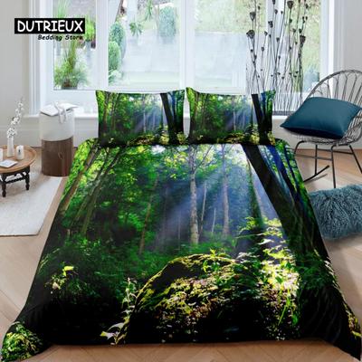 Ropa de cama de lujo 3D de bosque para el hogar Funda nórdica Funda de almohada Juego de ropa de cama para niños Tamaño Queen y King UE/EE. UU./AU/Reino Unido