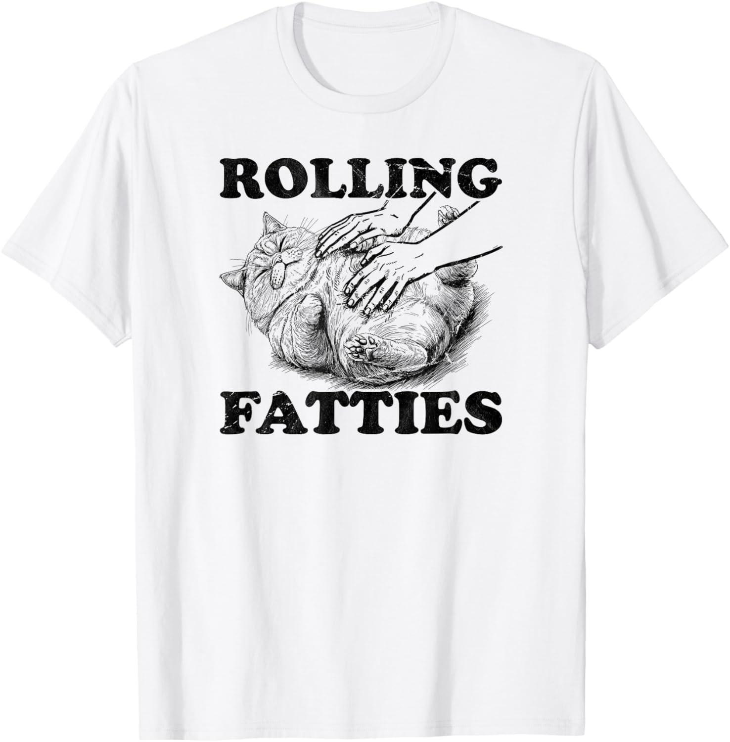 Rolling Fatties cat funny cute cat lover Kitten Owner retro T-Shirt S разноцветный