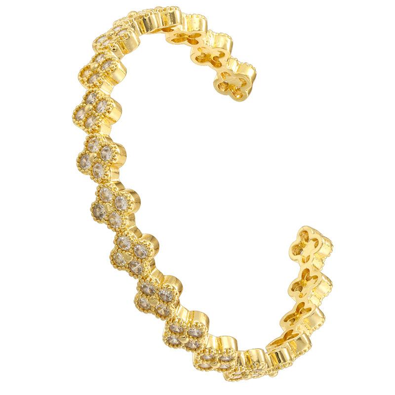 Light Luxury Copper With Colored Diamonds Clover Opening Adjustable Bracelet Flower Petal Bracelet Vl570